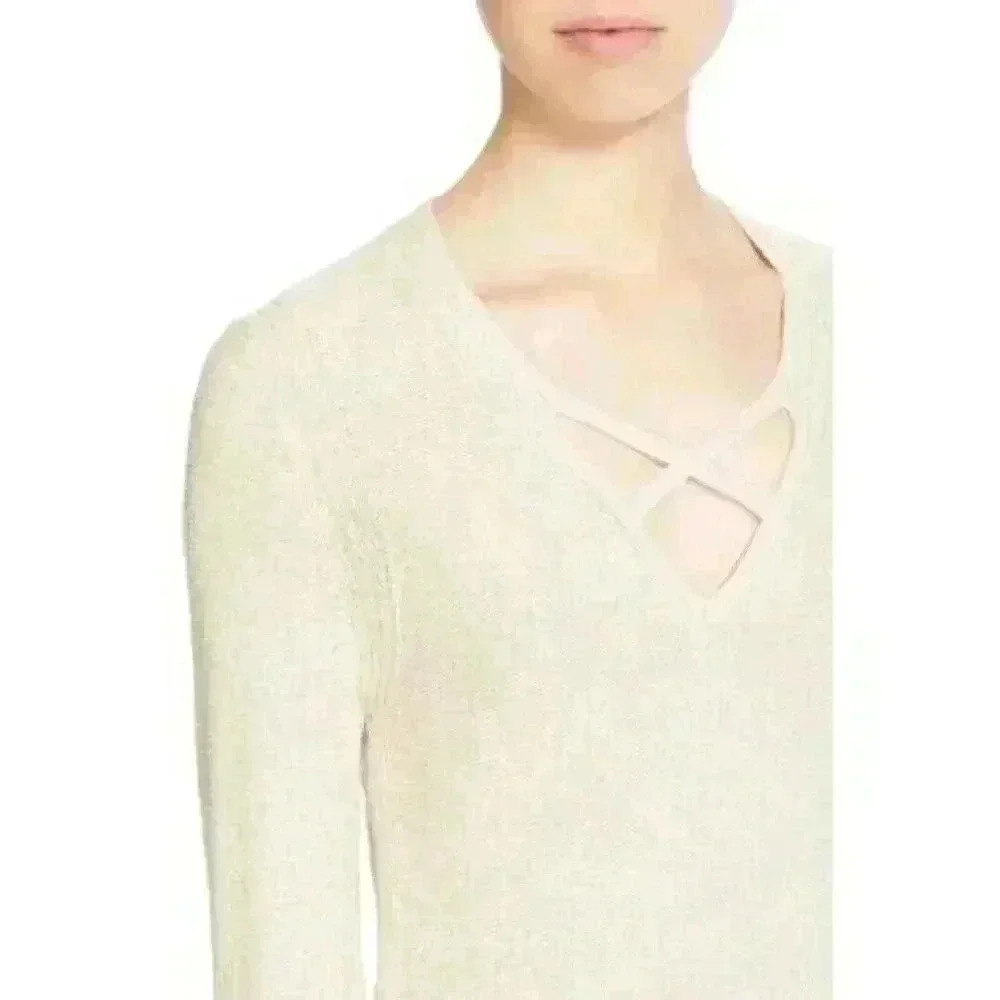 NWT Free People Women's Large Crisscross V-Neck Long Sleeve Tunic Sweater Cream - Picture 3 of 16